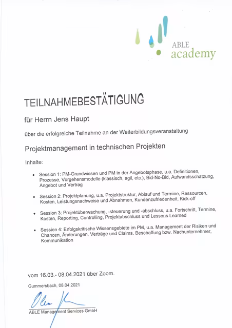 Uploaded proof for Projektmanagement