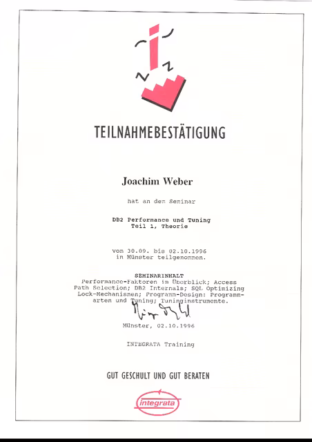 Uploaded proof for DB2 Performance und Tuning 