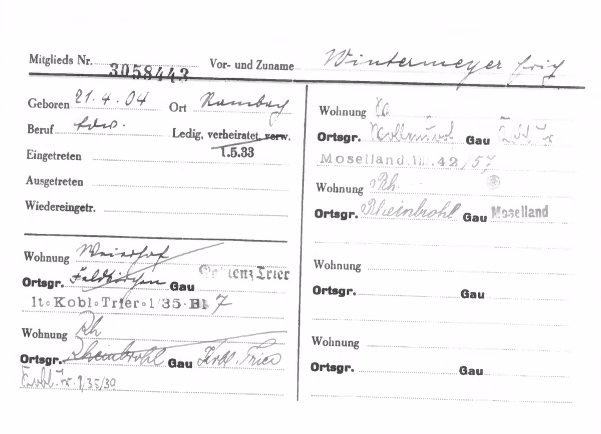 NSDAP Karteikarte
