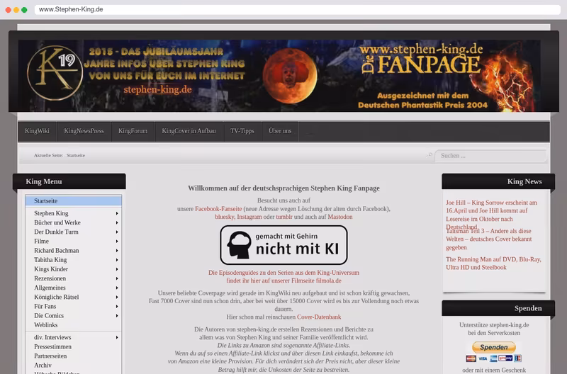 Größte deutschsprachige Fanpage zu Kultautor