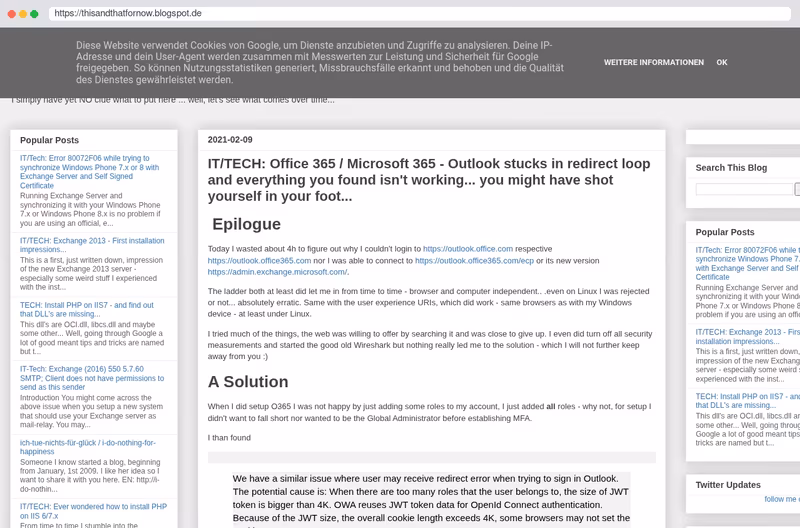 My own, from time to time maintained, blog - actually, it's more kind of a short notebook for me