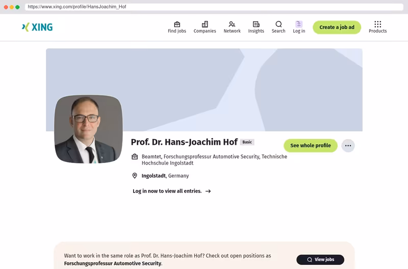 Professor Hof bei XING