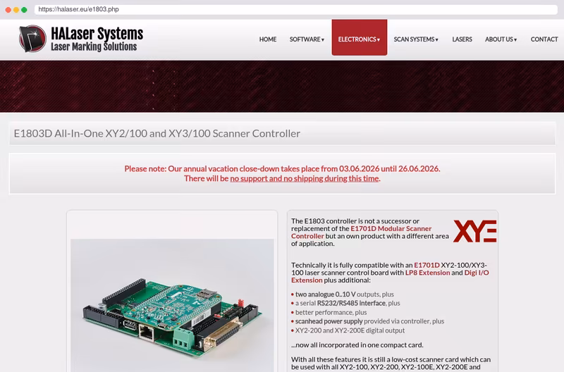 E1803D Compact XY2-100 Scanner Controller Card