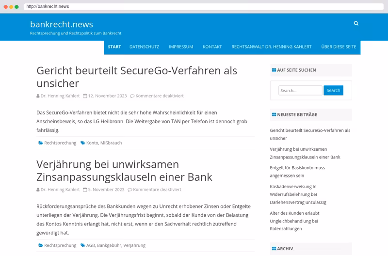 bankrecht.news - Nachrichten aus Rechtsprechung und Gesetzgebung zum Bankrecht