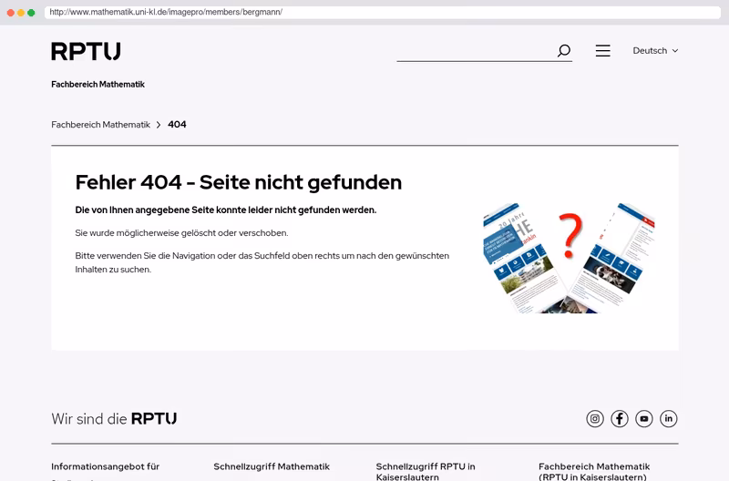 Mitarbeiterseite bei der TU Kaiserslautern