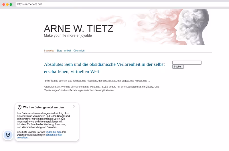 Meine eigene Site als Dipl-Psychologe, mit Artikeln über Möglichkeiten sich das eigene Leben schöner/vergnüglicher zu gestalten.