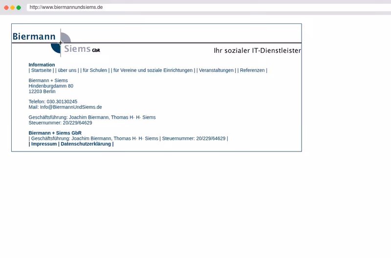 Homepage meiner Firma Biermann + Siems