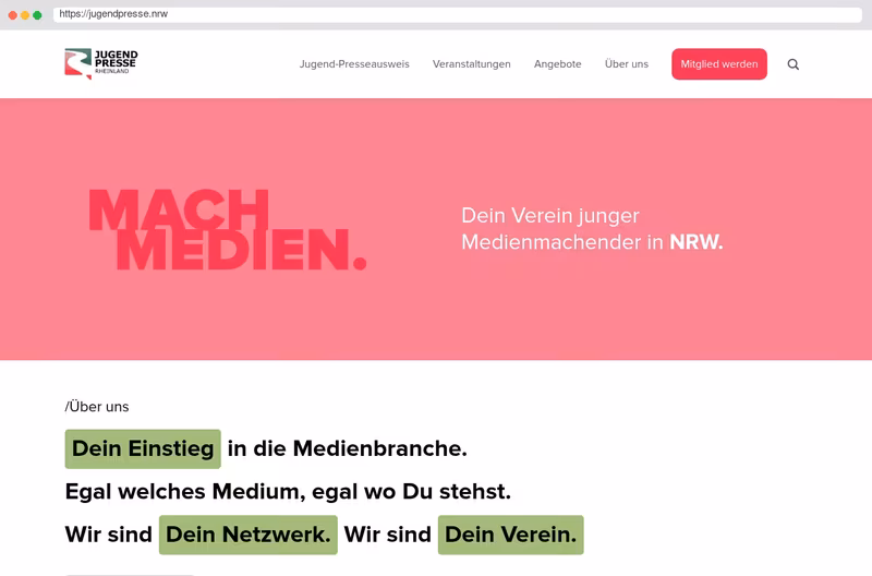 Homepage der Jugendpresse Rheinland