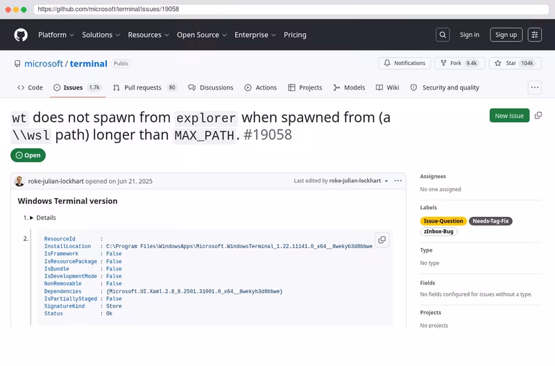 https://github.com/microsoft/terminal/issues/19058