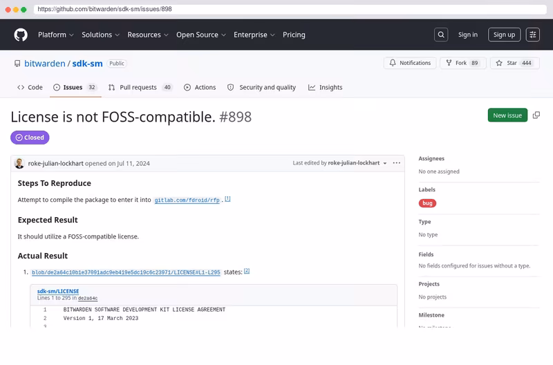 https://github.com/bitwarden/sdk-sm/issues/898