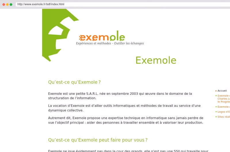 Site de présentation de la SARL Exemole