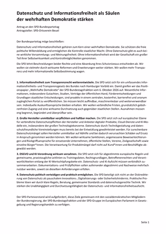 20261030 SPD Beuel Antrag Bundesparteitag Datenschutz und Informationsfreiheit.pdf, page 1 of 3